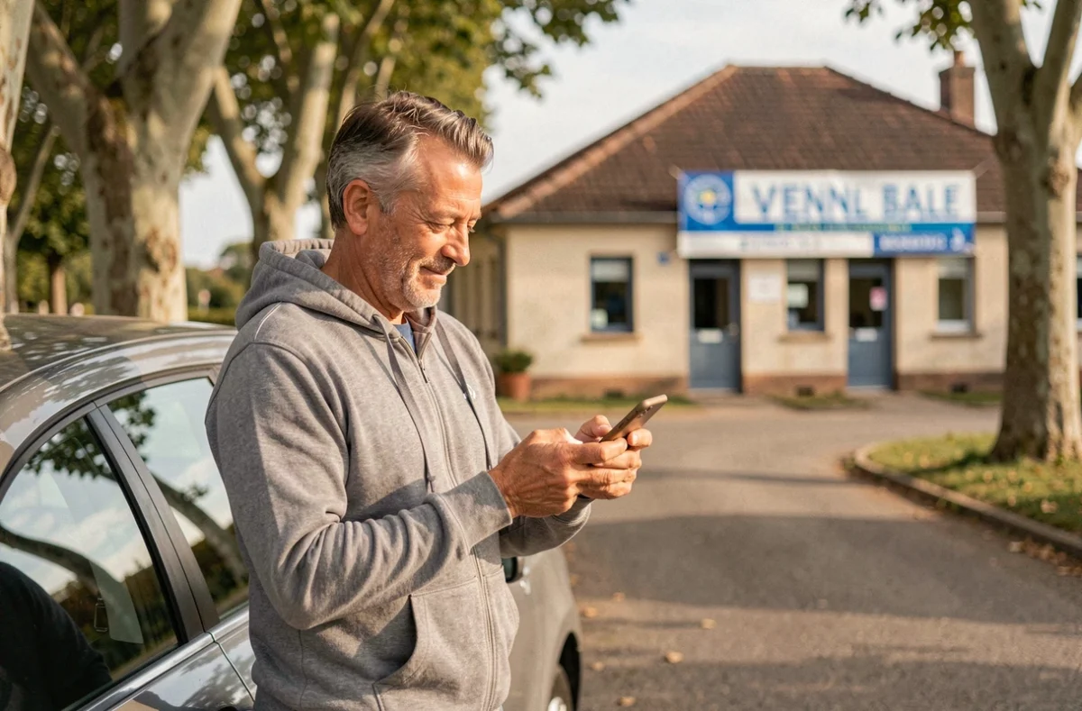 Homme consultant son GPS en arrivant au SGC Nord Vendée en voiture
