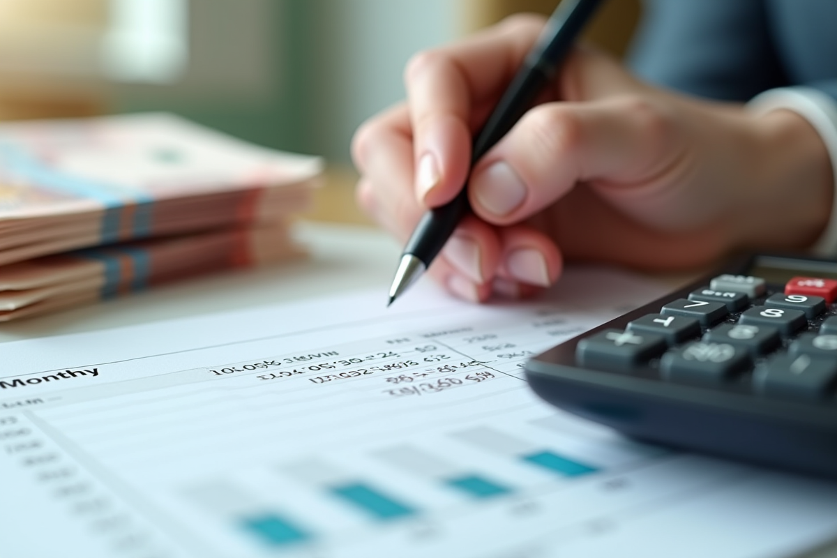 Main utilisant une calculatrice pour calculs financiers