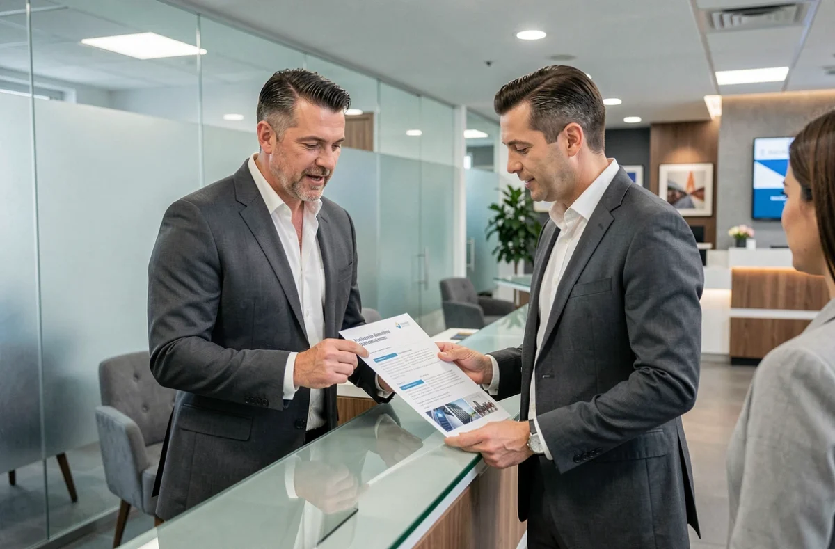 Chef d'entreprise en rendez-vous avec un conseiller bancaire Caisse d'Epargne pour comparer les comptes professionnels entre auto-entreprise et société