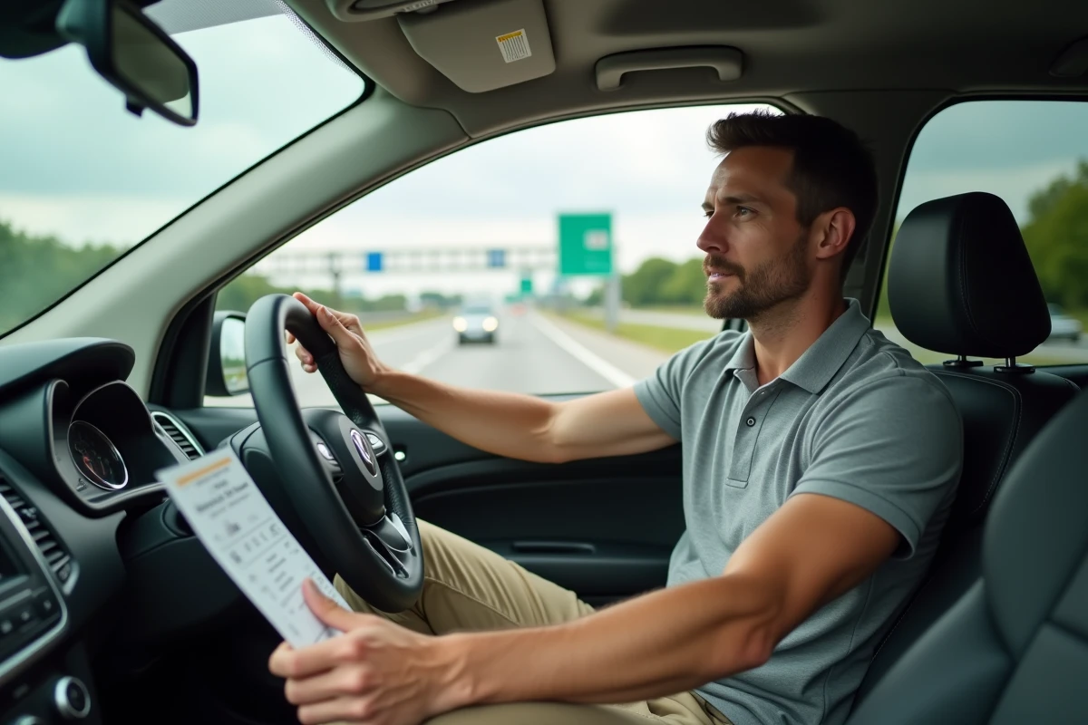Conducteur payant un péage autoroutier avec des chèques vacances en France
