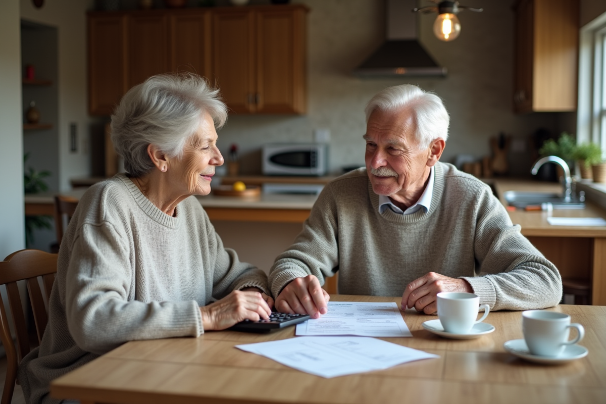 Couple retraité discutant de papiers financiers à la maison