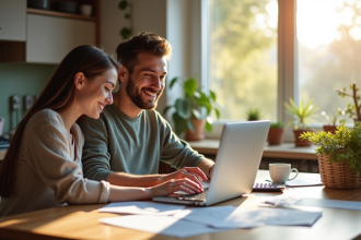 Jeune couple analysant ses finances à la maison