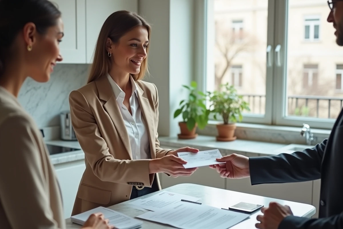 Échange d'un chèque entre particuliers lors d'une transaction immobilière à domicile