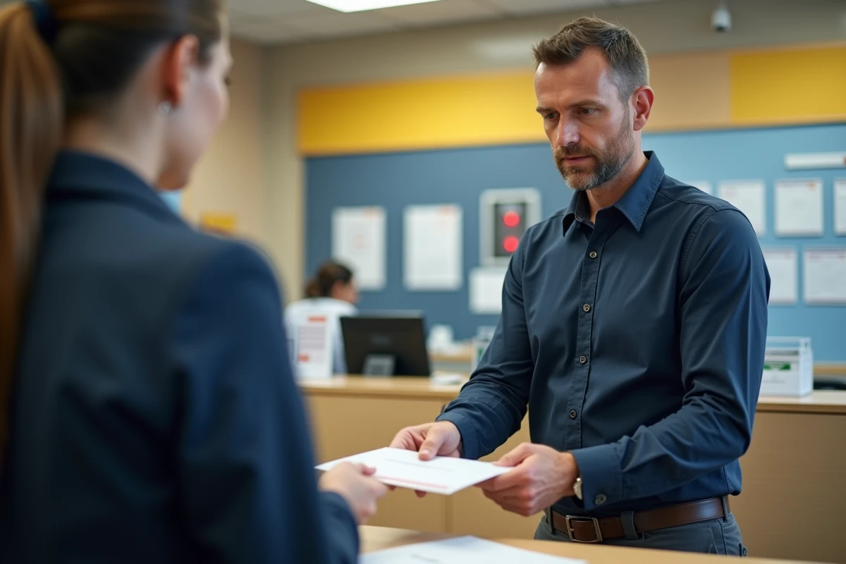 Homme déposant une lettre recommandée de résiliation d'assurance à La Poste