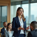 Femme d'affaires confiante en réunion moderne