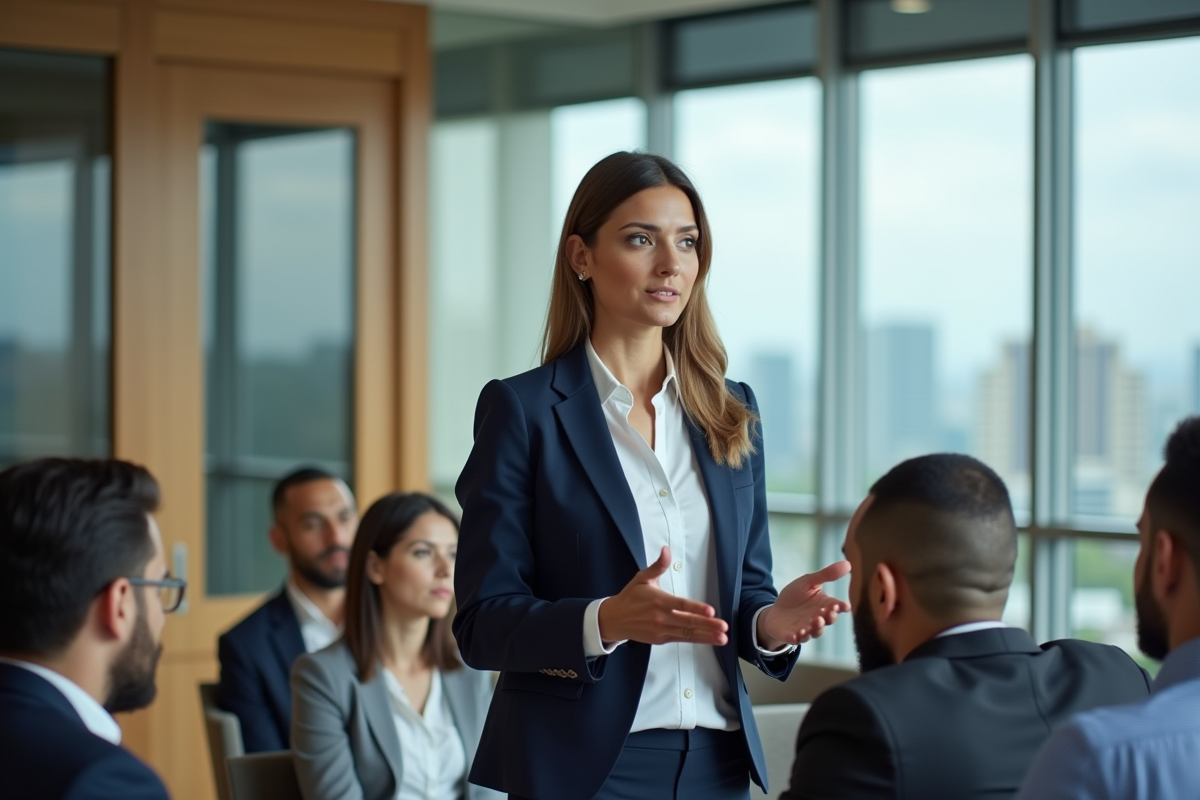 Femme d'affaires confiante en réunion moderne