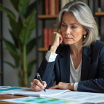 Femme d'âge moyen en blazer dans un bureau organisé