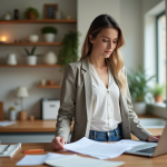 Femme confiante en bureau cuisine moderne