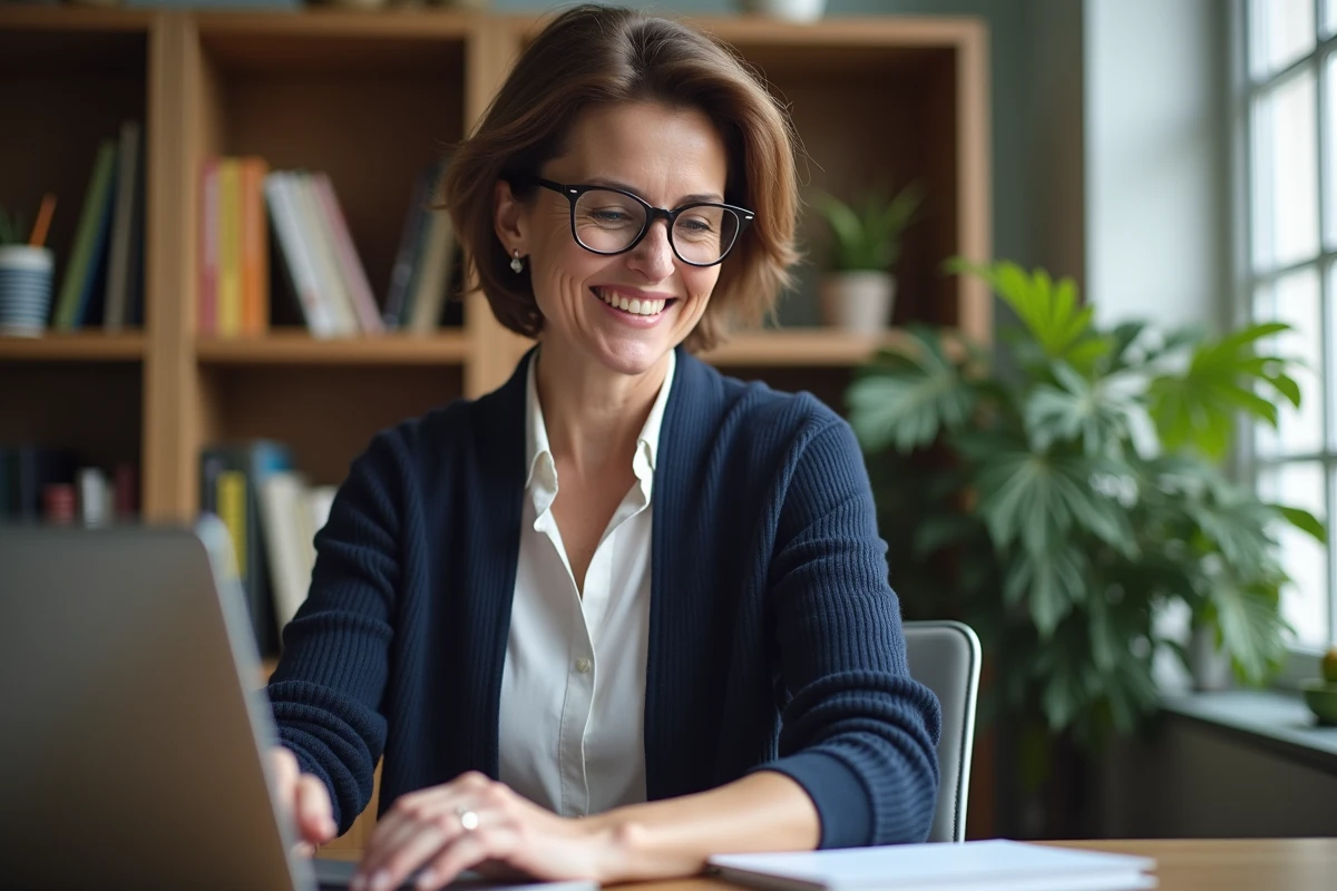 Femme d'âge moyen travaillant sur un tableau financier à domicile