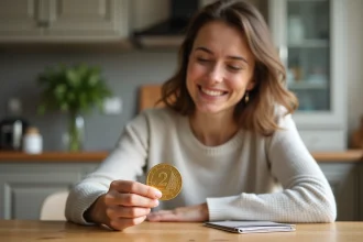 Jeune femme examine une pièce de 2 euros Paris 2026