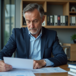 Homme d affaires français en costume bleu dans un bureau moderne