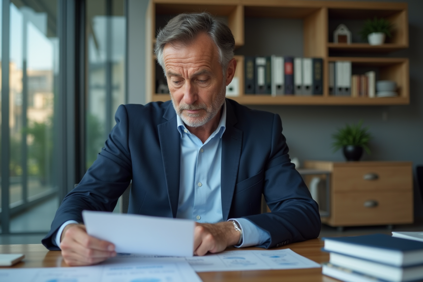 Homme d affaires français en costume bleu dans un bureau moderne