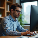 Homme en bureau analysant des graphiques boursiers