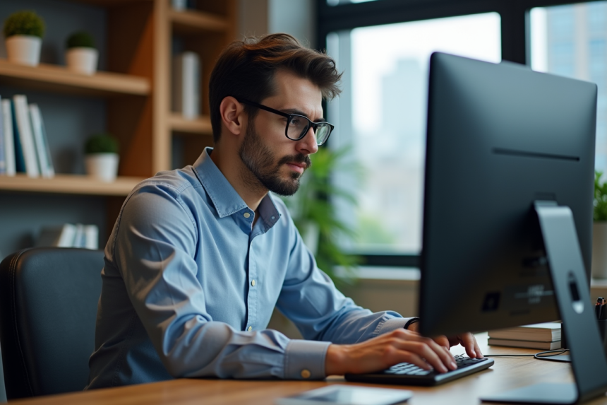 Homme en bureau analysant des graphiques boursiers