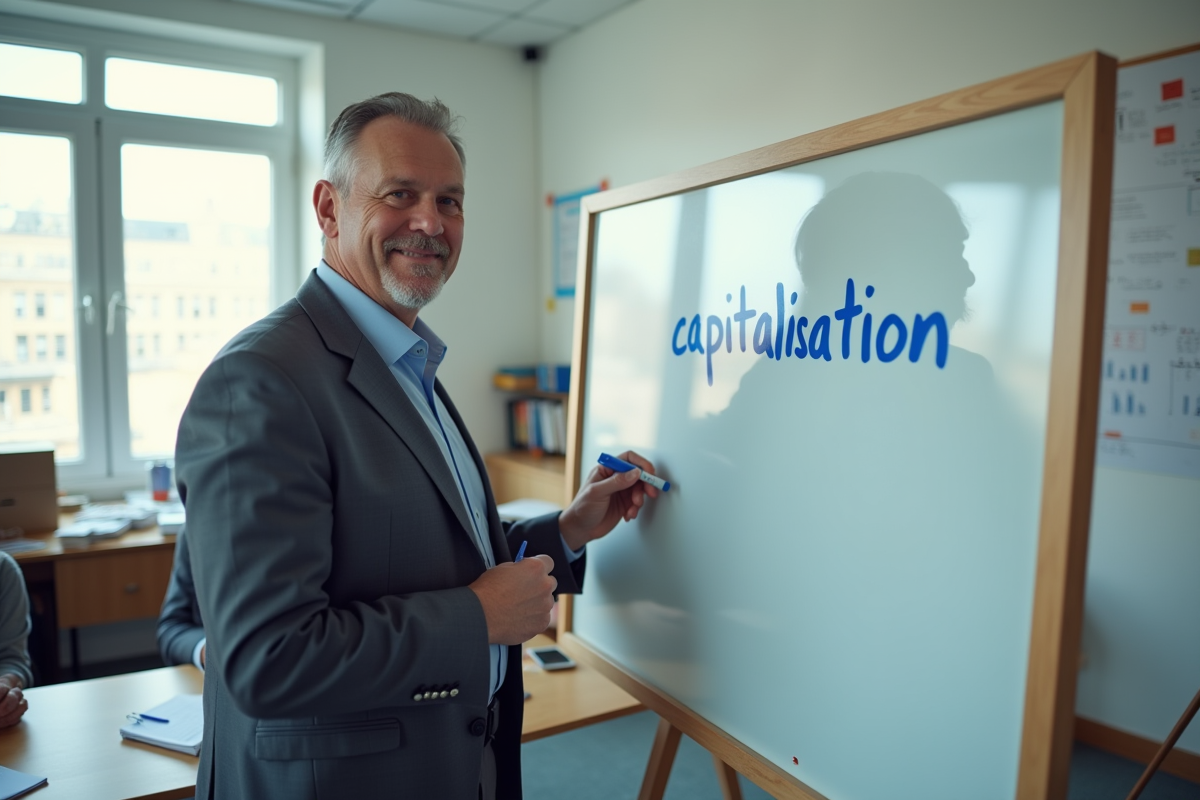 Enseignant écrivant sur le tableau en classe