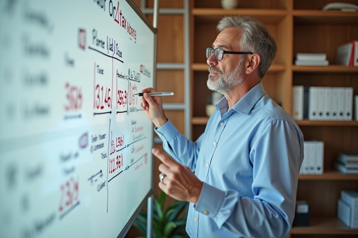 Homme expliquant la grille d