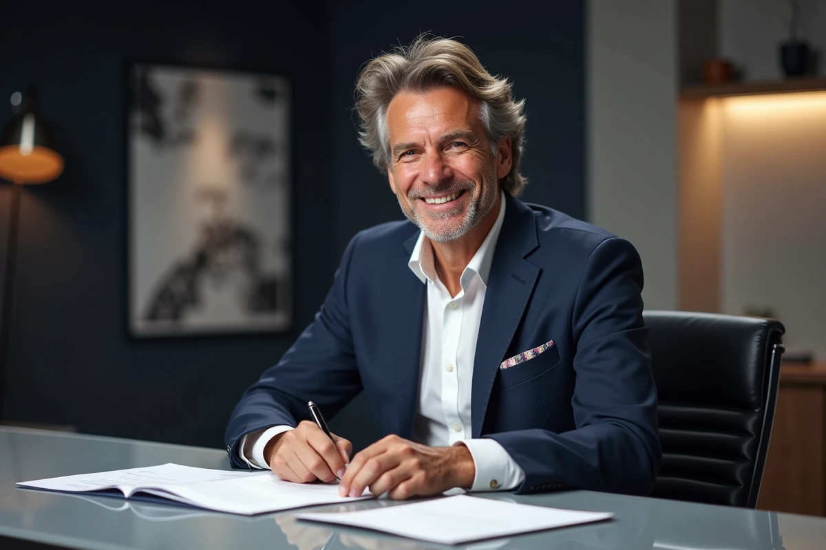 Homme d'affaires français souriant dans un studio moderne