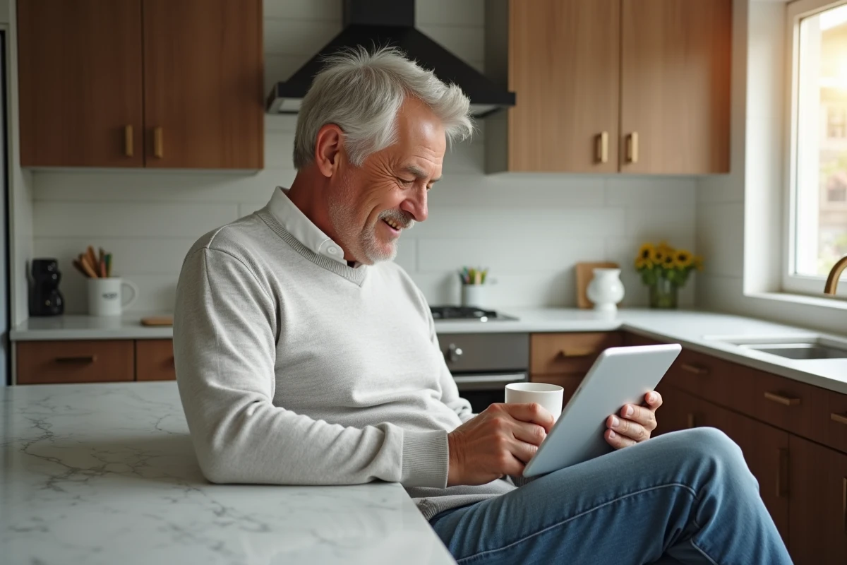 Homme détendu regardant un site d
