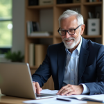 Homme senior en costume dans un bureau moderne