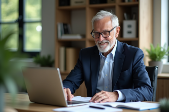 Homme senior en costume dans un bureau moderne
