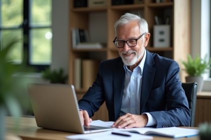 Homme senior en costume dans un bureau moderne