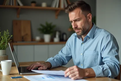 Homme d'âge moyen travaillant sur son ordinateur à la maison