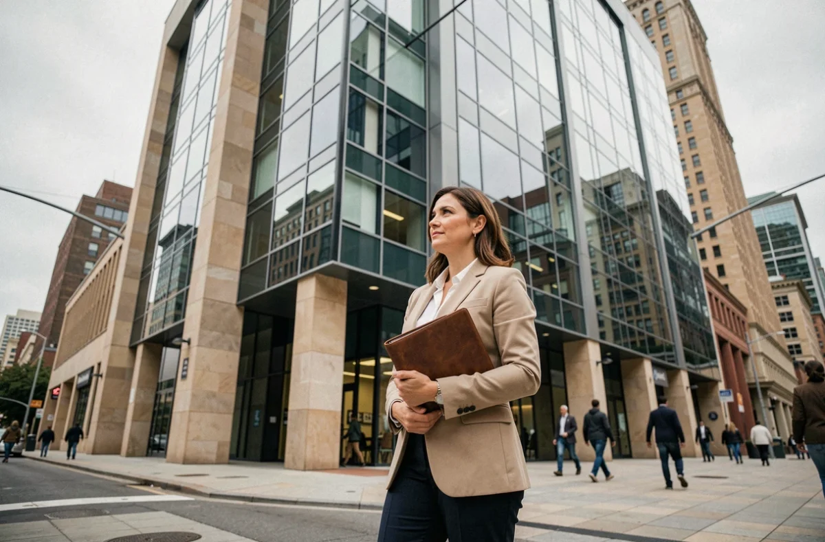 Investisseur immobilier devant un immeuble commercial représentatif du patrimoine de la SCPI PFO2