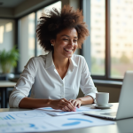 Jeune entrepreneur organisant des papiers dans un bureau lumineux