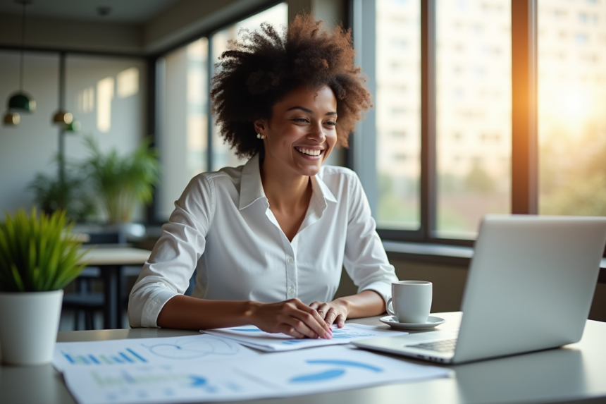 Jeune entrepreneur organisant des papiers dans un bureau lumineux