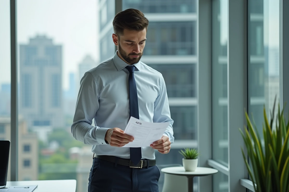 Jeune professionnel regardant un relevé 401k près d