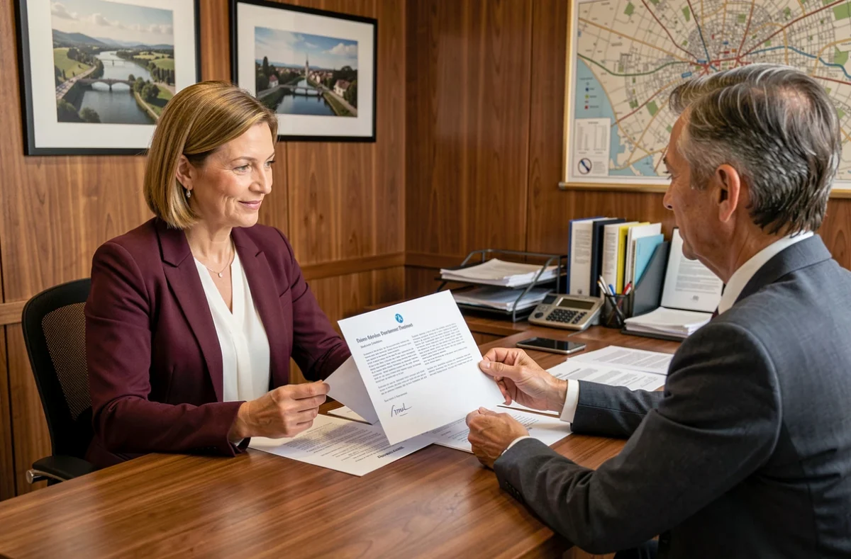 Conseillère LP Conseils à Thionville présentant une proposition d'assurance personnalisée à ses clients