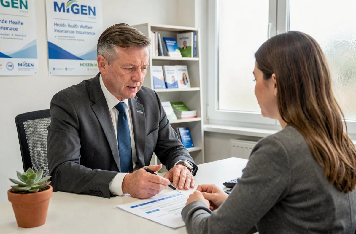 Conseiller MGEN Moselle expliquant un contrat de prévoyance santé à une employée du secteur public dans une agence locale